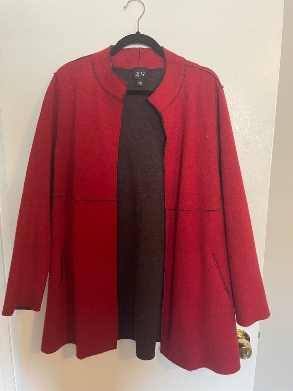 Eileen Fisher Red Open-Front Wool Cardigan Jacket